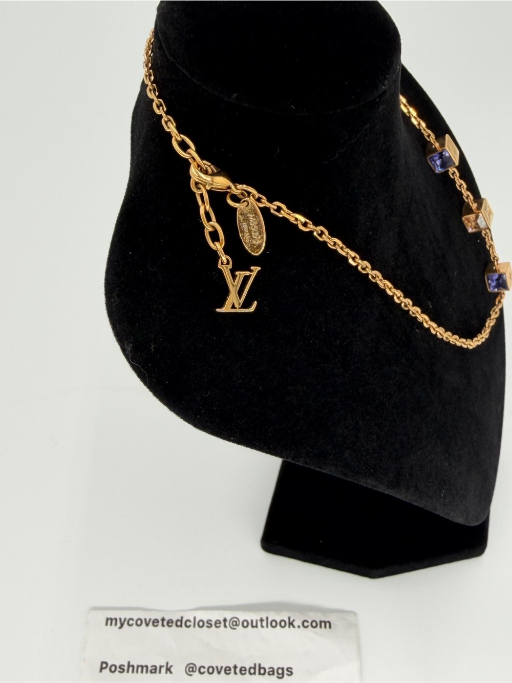 Louis Vuitton Gamble Necklace Gold with Purple and Clear Swarovski Crystals - Picture 8 of 13